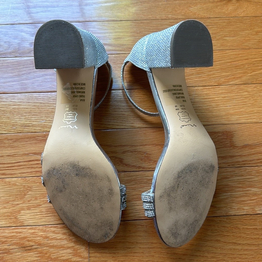 Nina Nagida Silver Metallic Textured Block-heel sandal size 8M - Picture 13 of 14